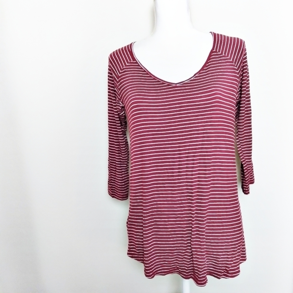 Eyeshadow 3/4 Sleeve Striped Red and White Blouse